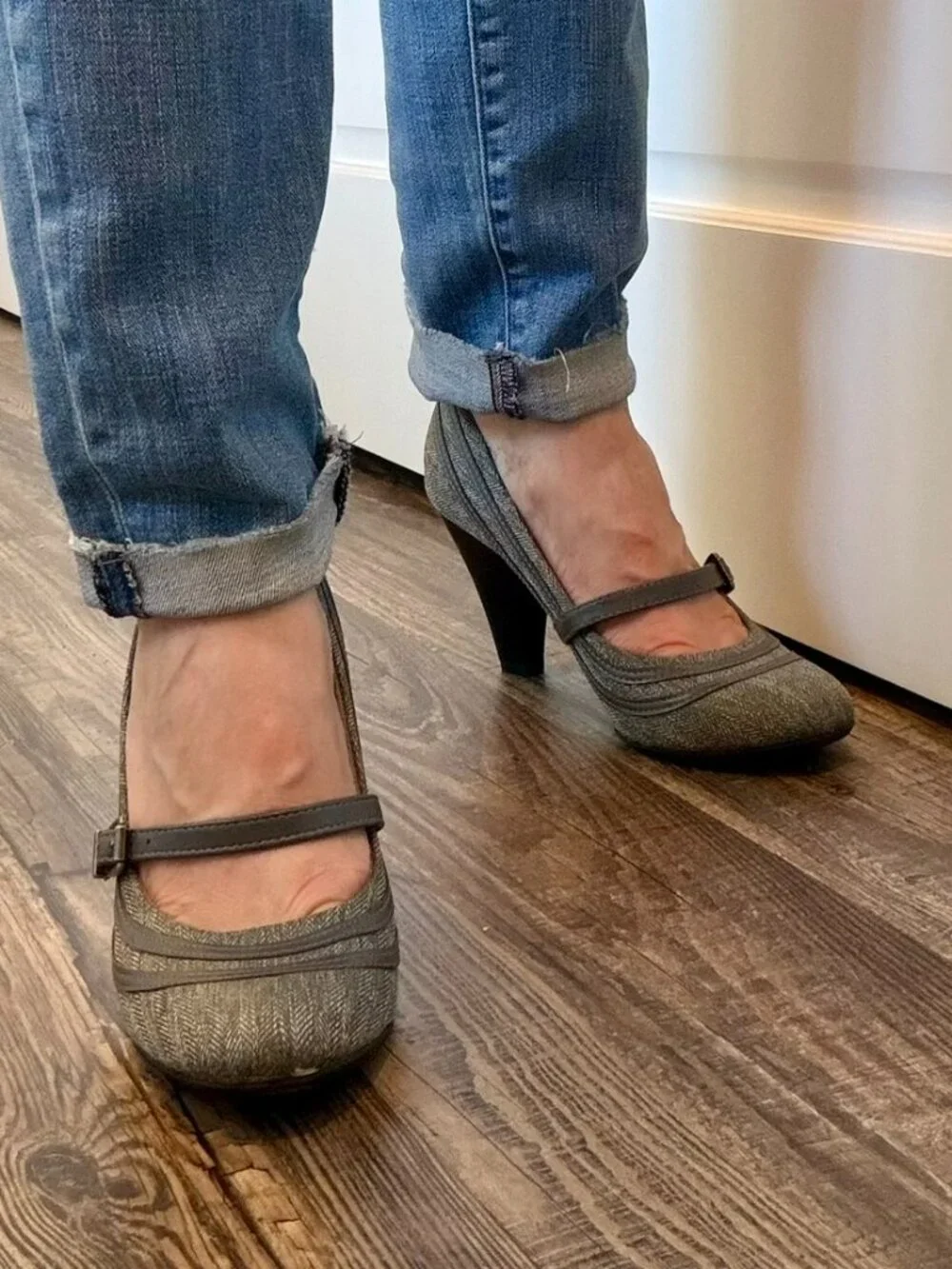 LifeStride Velocity Bimala Tweed Mary Jane Heels – Gray, Size 7 with Memory Foam